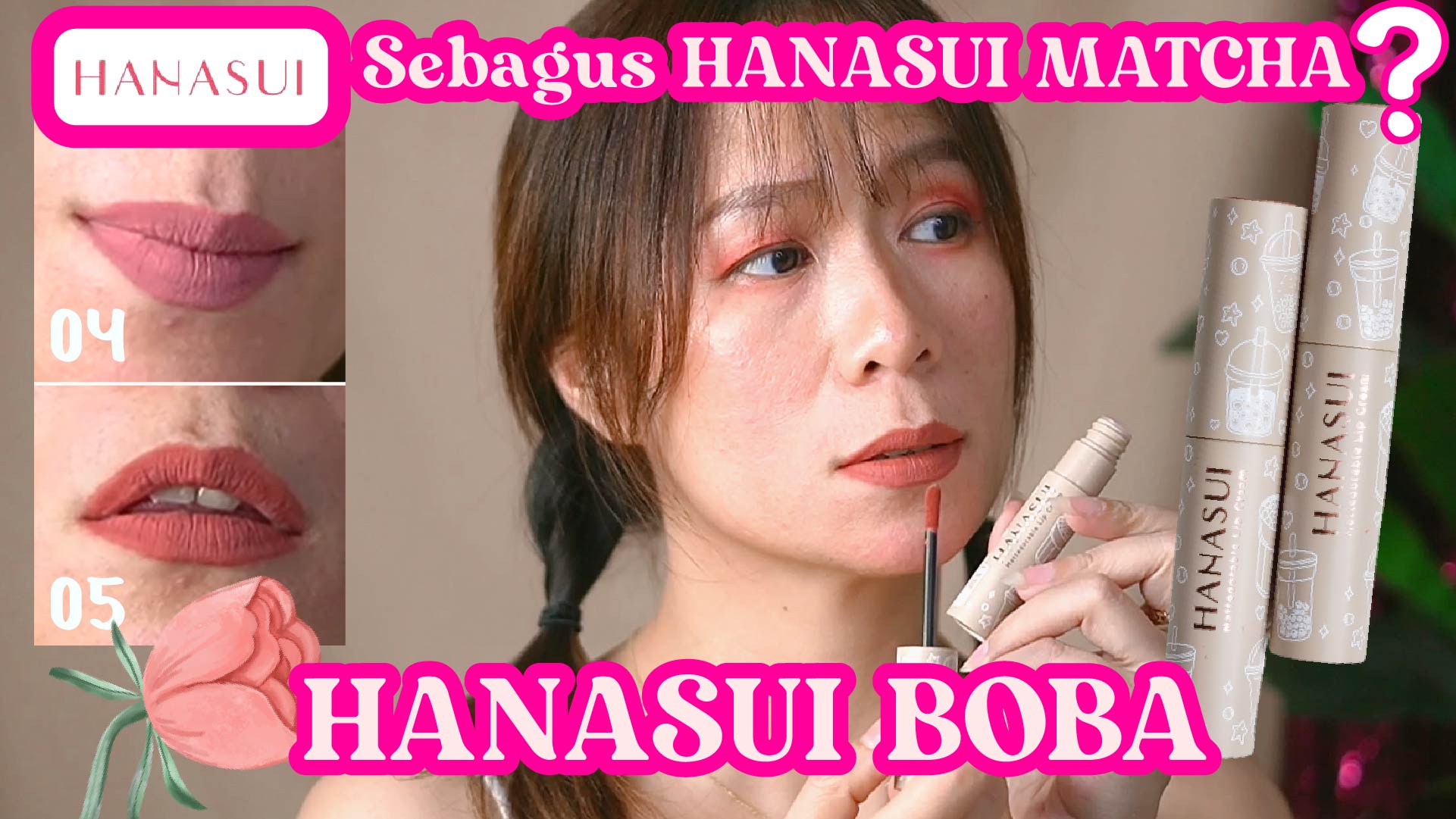 LIP CREAM HANASUI BOBA-Hanasui Mattedorable Lip Cream Lokal Pigmented- SWATCHES TANPA BASE MAKEUP-17-17