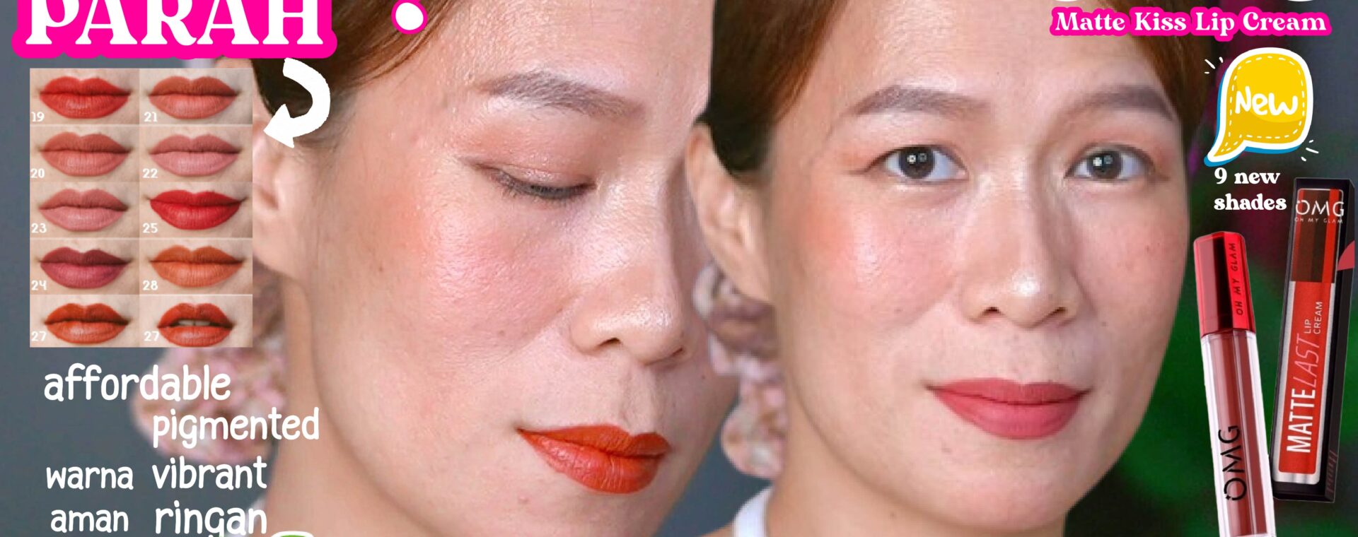 Lipcream 25ribuan OMG shades baru Oh My Glam Matte Kiss lip cream lokal di bibir gelap b