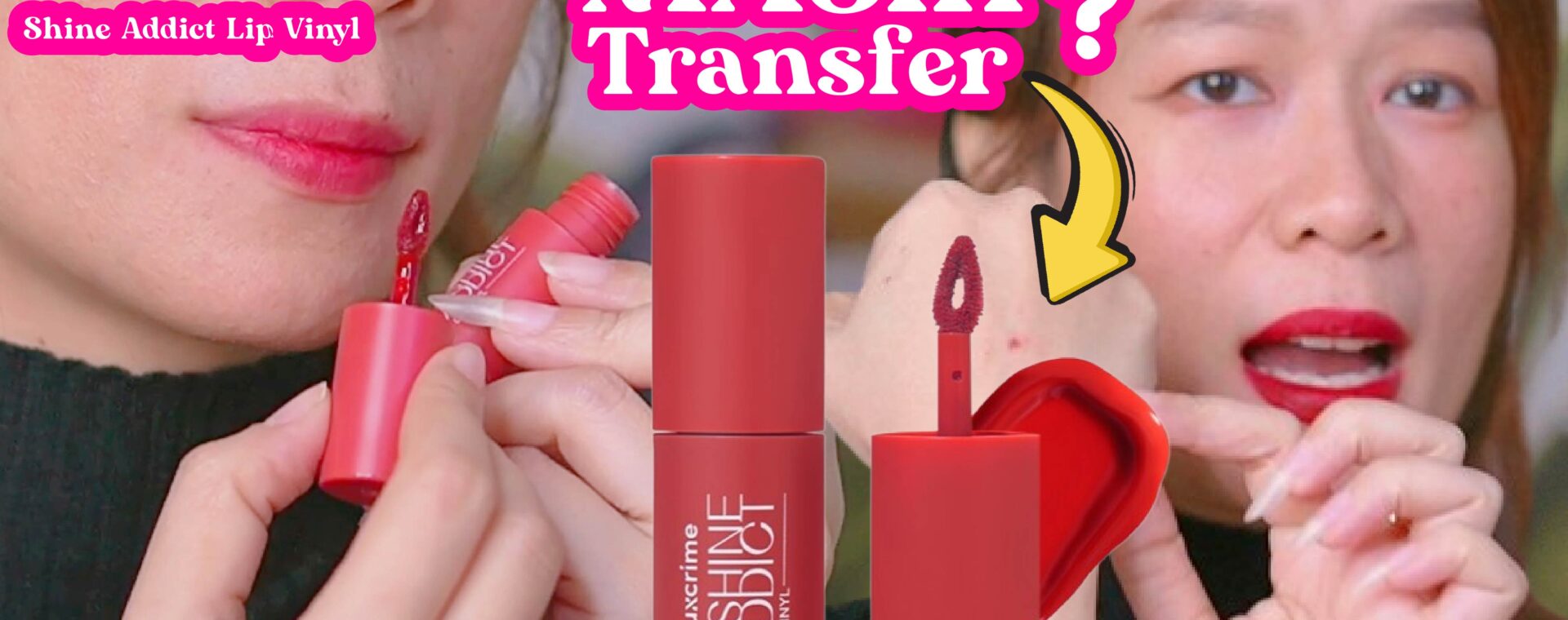 Luxcrime Lipstick Vinyl Review-Addict Lip Vinyl di bibir gelap- swatches tanpa base makeup