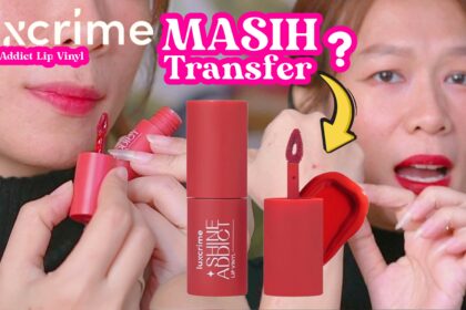 Luxcrime Lipstick Vinyl Review-Addict Lip Vinyl di bibir gelap- swatches tanpa base makeup