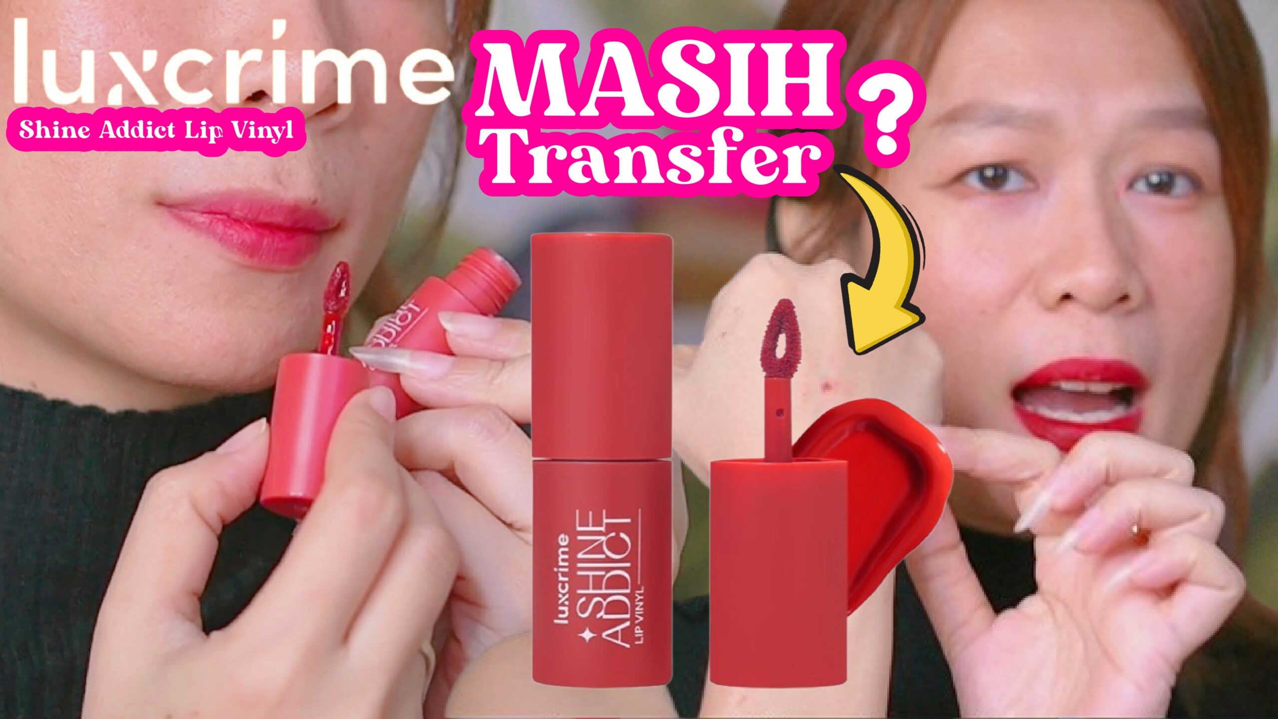 Luxcrime Lipstick Vinyl Review-Addict Lip Vinyl di bibir gelap- swatches tanpa base makeup