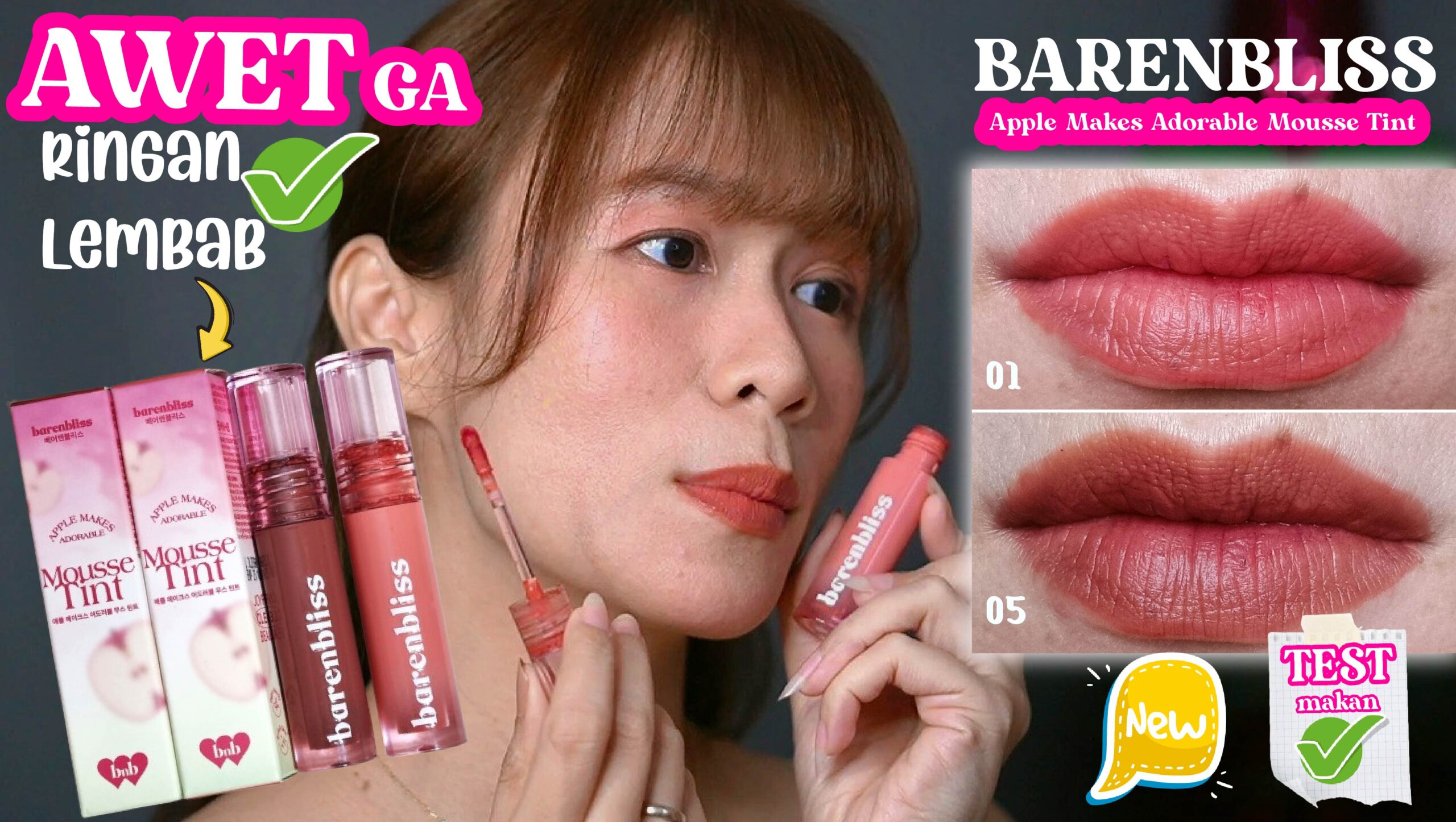 Review barenbliss Apple-Makes Mousse Tint di Bibir Gelap Blurry & Ringan!