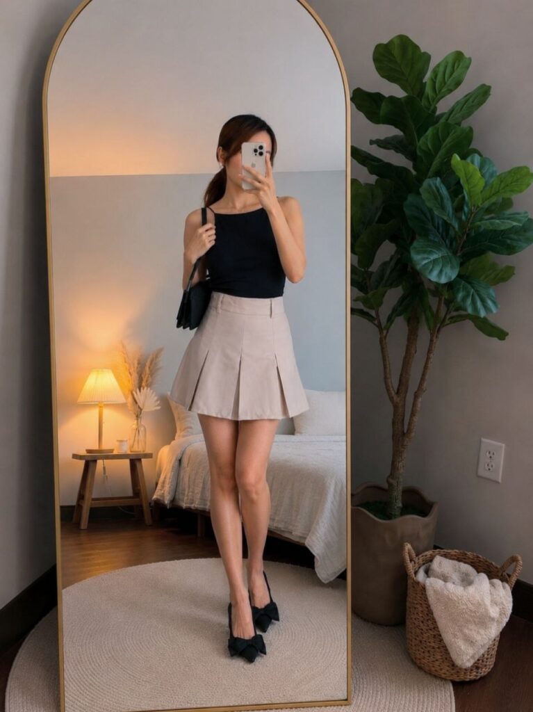 Simple, Clean, & Chic Inspirasi OOTD Minimalis dengan Pleated Skirt